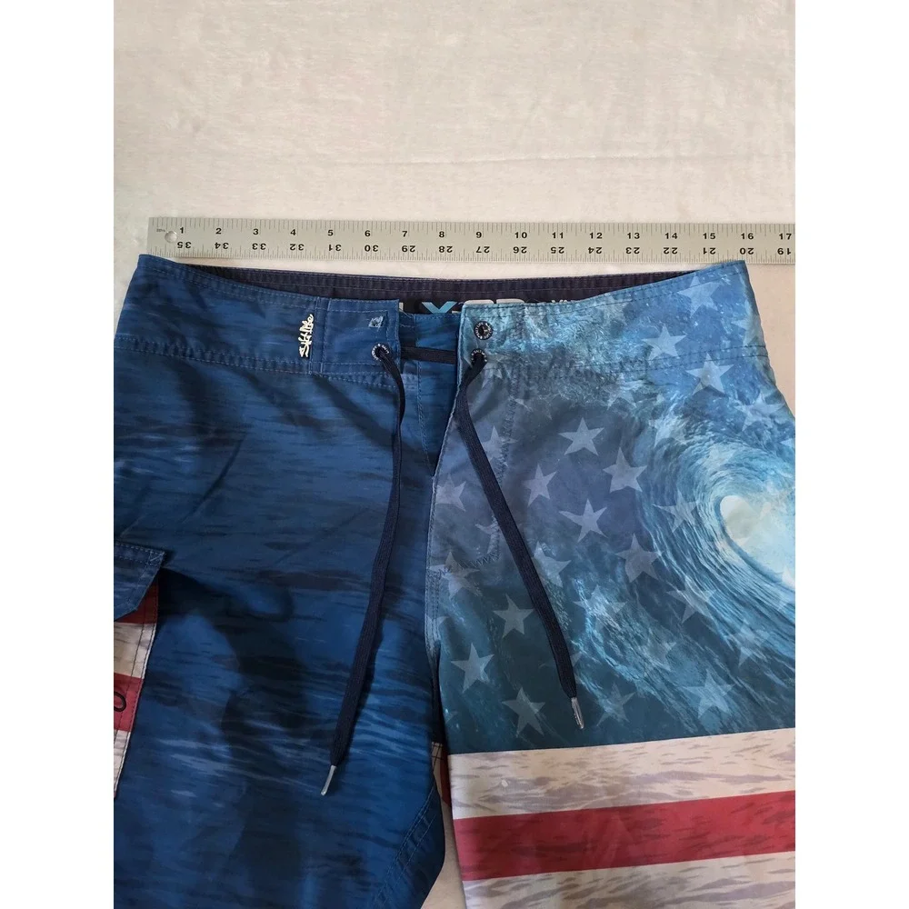 Salt Life SLX-QD Mens Board Shorts American Flag Wave Blue Red White Size 30